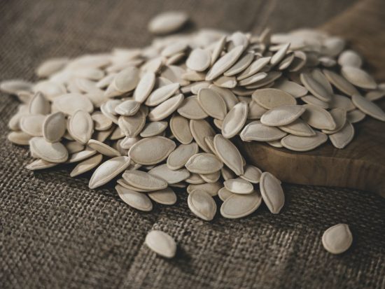 cooked white seeds of a pumpkin